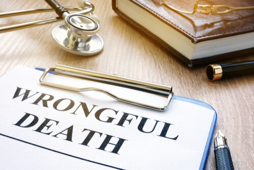 Wrongful death claim paperwork on a wrongful death lawyer's desk