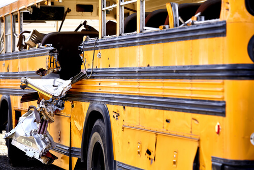 atlanta school bus damaged from accident