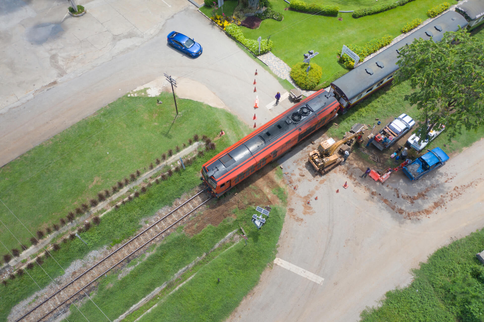 train crash on railway in urban city